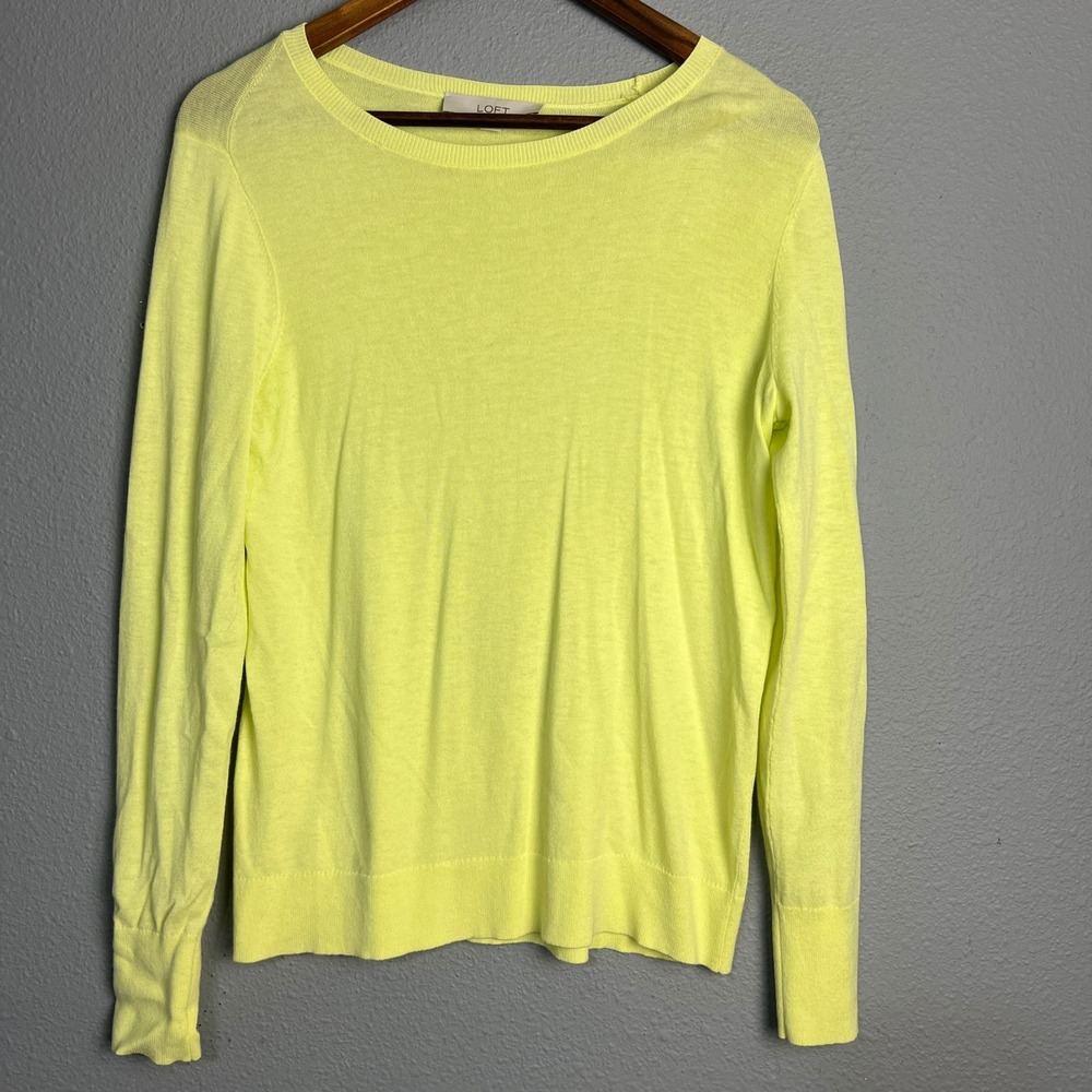 LOFT Crewneck Knit Sweater Long Sleeve Lightweight Casual Top Neon Yellow Small